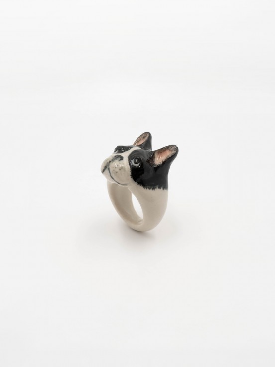 porcelain ring hand painted bulldog animal