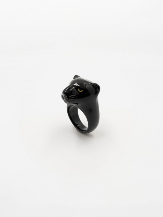 hand painted porcelain ring black panther animal
