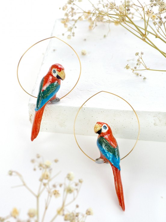 hand painted porcelain earrings red parrot