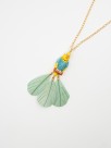 golden necklace blue yellow parrot bird feathers porcelain