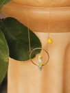gold necklace round blue yellow parakeet lemon porcelain bird