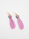 pink and blue parrot earrings with pink feathers