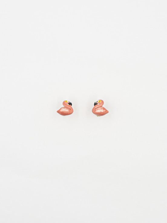 boucles d'oreilles puce flamant rose porcelaine