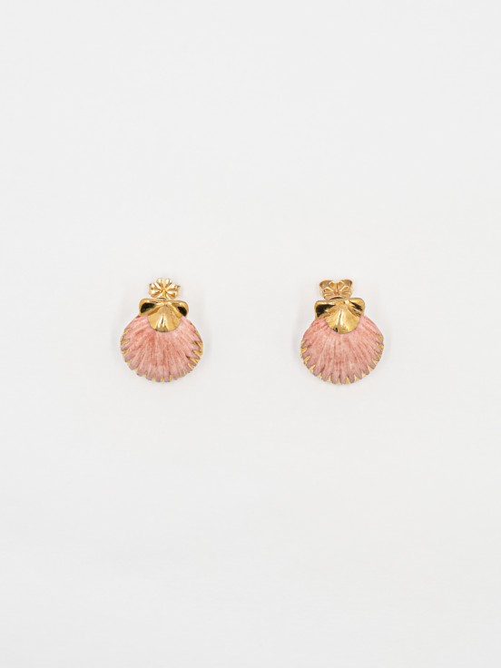 boules d'oreilles coquillage rose or