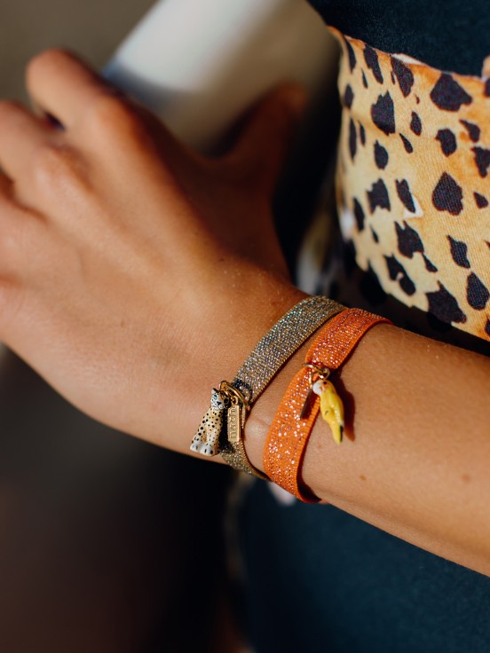 bracelet élastique doré brillant léopard