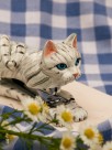 stapler cat grey tabby in hand painted porcelain