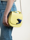 Blue bird yellow leather clutch bag