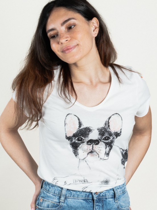 T-shirt blanc bulldog 100% coton