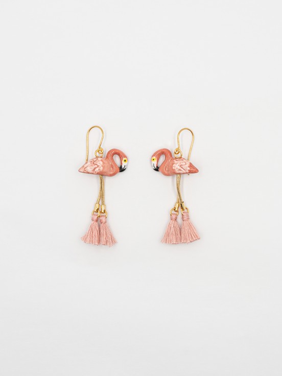 Boucles d'oreilles pompons flamant rose