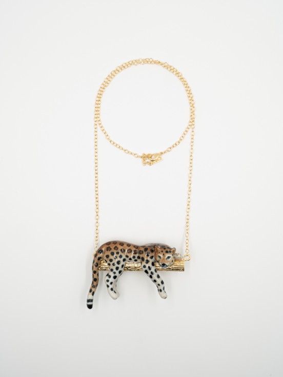 jewel necklace animal leopard hand painted in porcelain