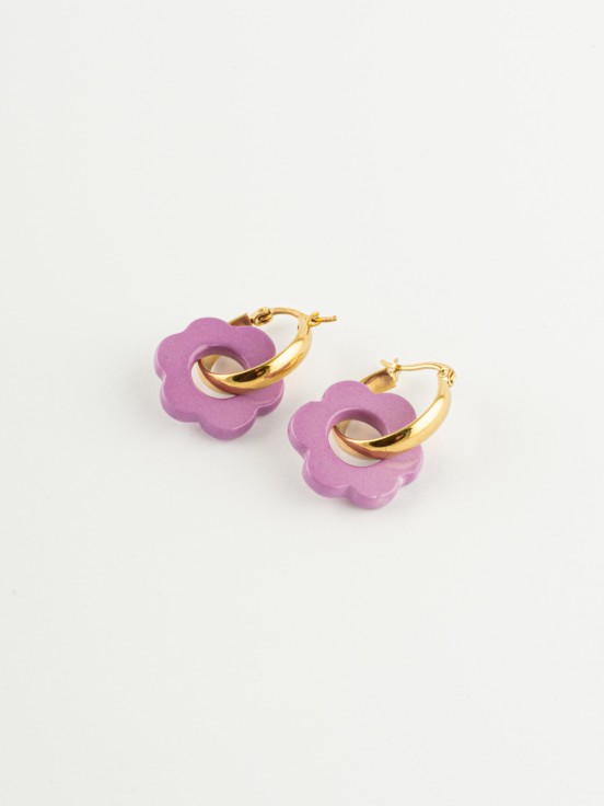 earrings purple flower hand painted porcelain