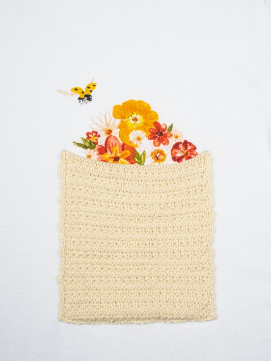 t-shirt crochet flowers 100% cotton OEKO TEX