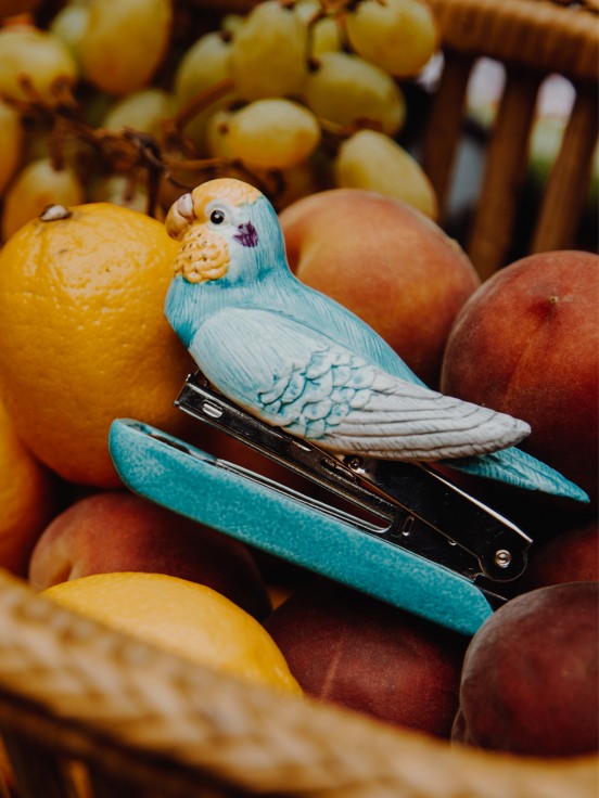 Porcelain stapler hand painted parakeet animal