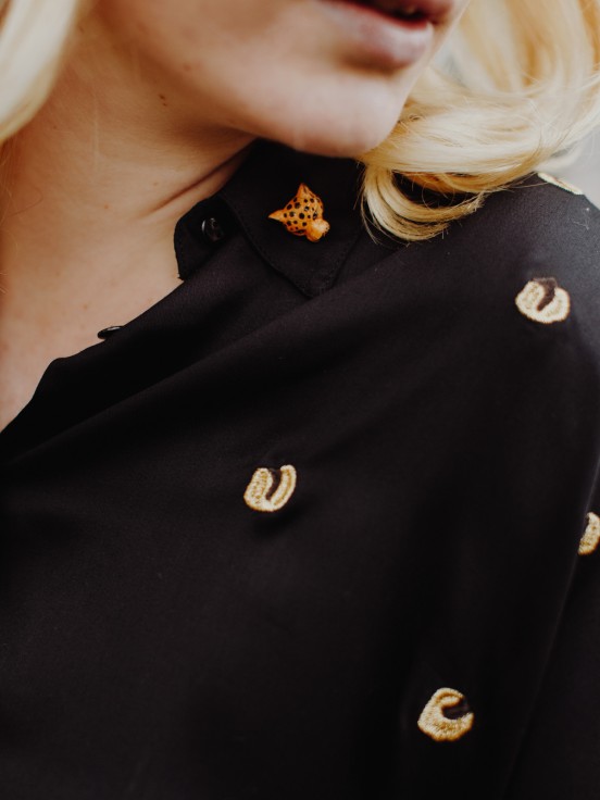oversized shirt black leopard embroidered 100% viscose