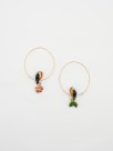 Toucan leaf flower hoops earrings porcelain hand painted