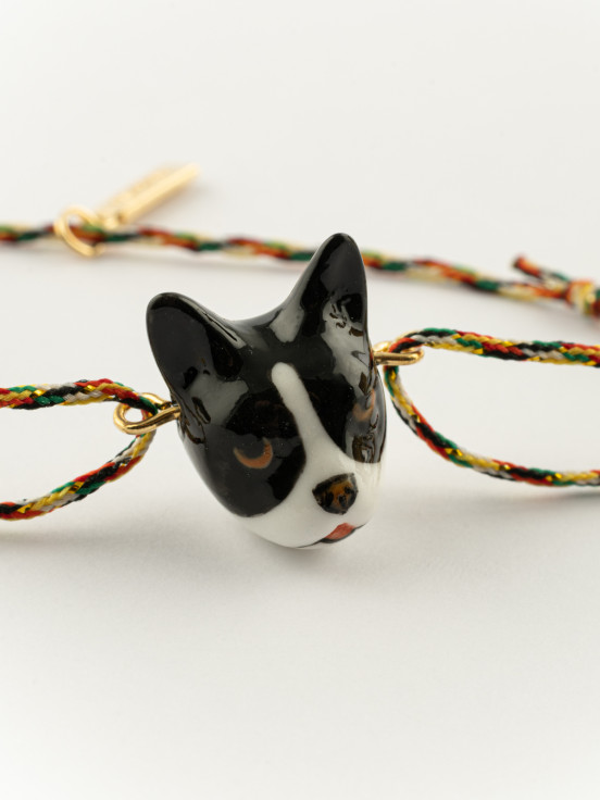 adjustable bracelet in hand painted porcelain and cotton animal bouledoque