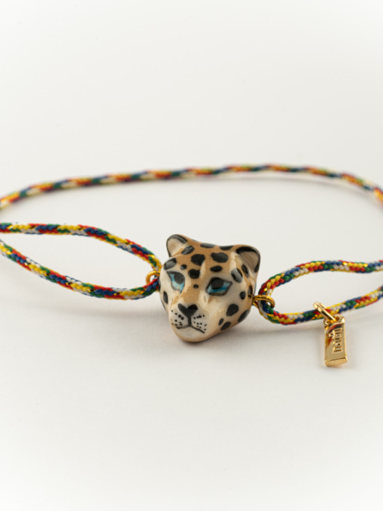 bracelet ajustable en porcelaine peinte à la main et coton animal léopard