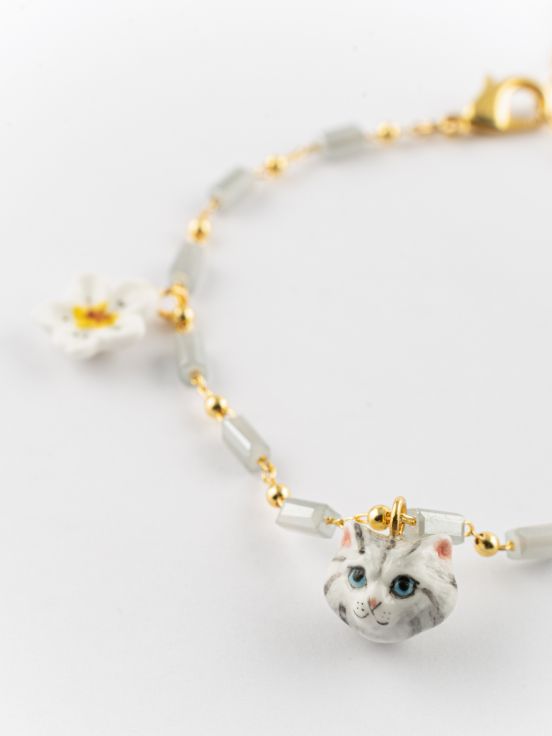 Tabby kitten & pear tree flower bracelet
