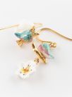 Blue bird & pear tree flower earrings