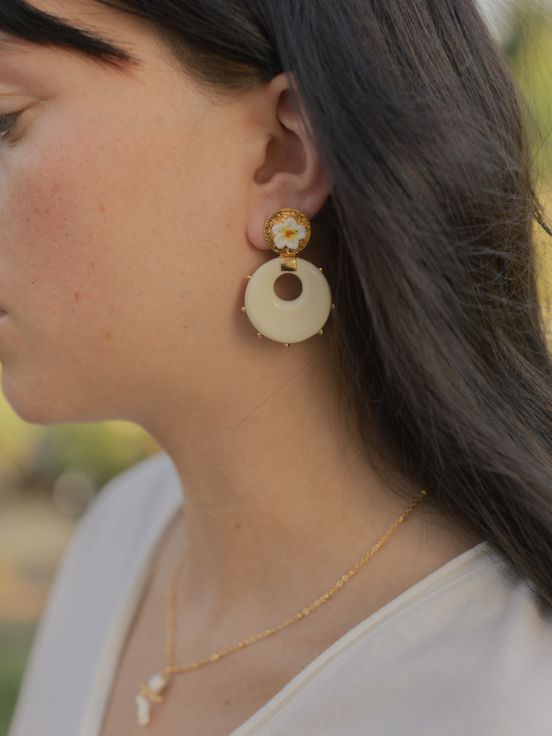 Pear tree flower & studded porcelain earrings
