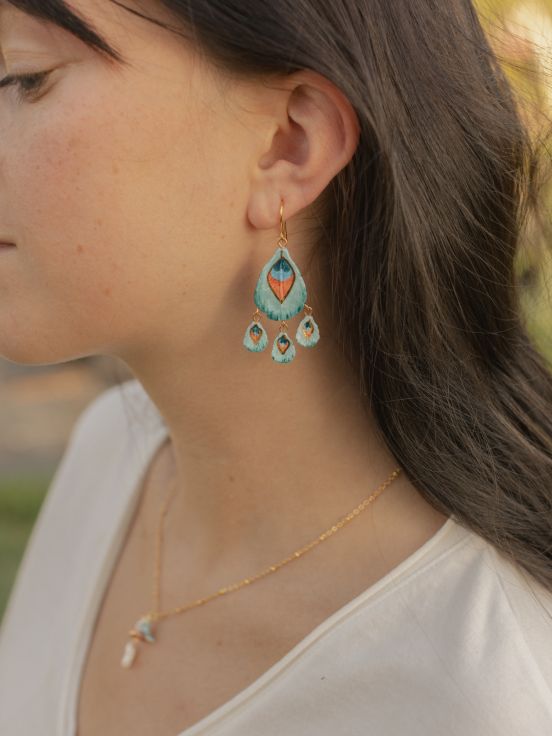 Peacock feather & pendants earrings