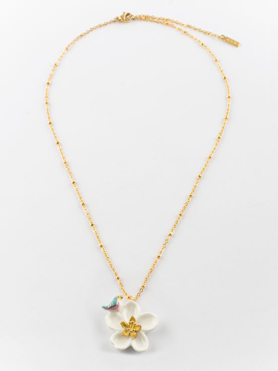 Pear tree flower & bird necklace