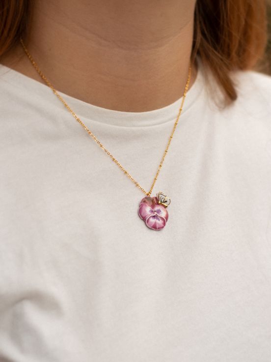 Pansy & purple butterfly necklace