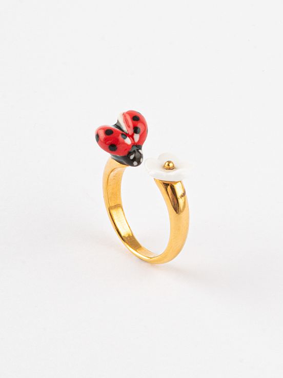 Ladybug & white flower FaceToFace ring