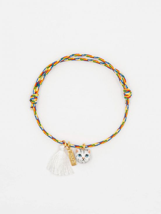 Tabby cat with pompom multicolour charm's bracelet