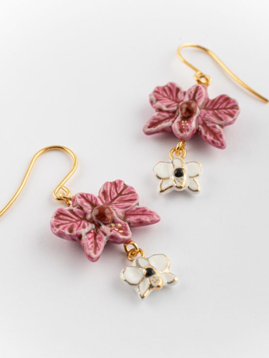 Orchids white & pink earrings