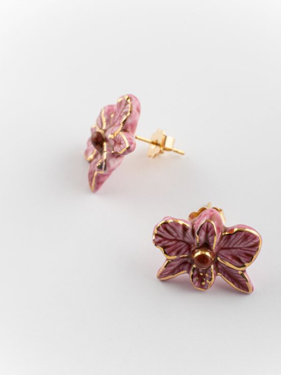 Pink orchid stud earrings