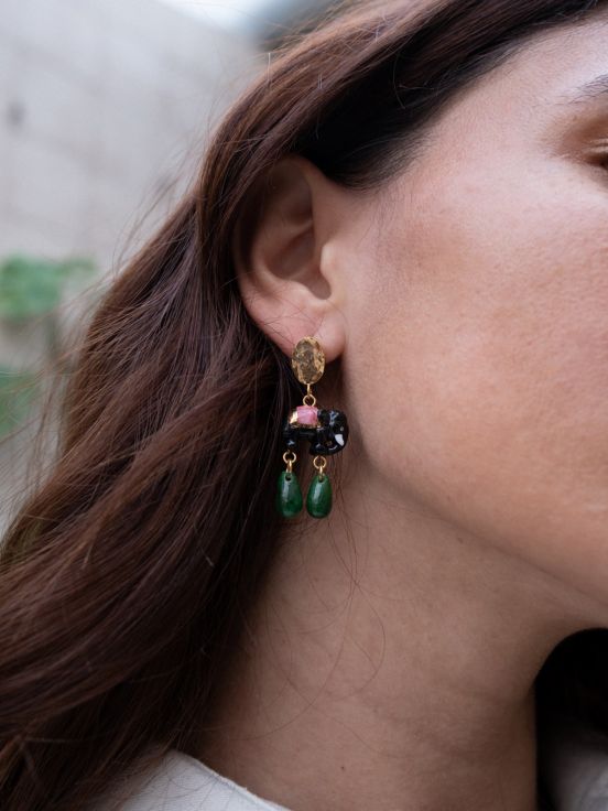 Jade & Asian elephant hammered earrings