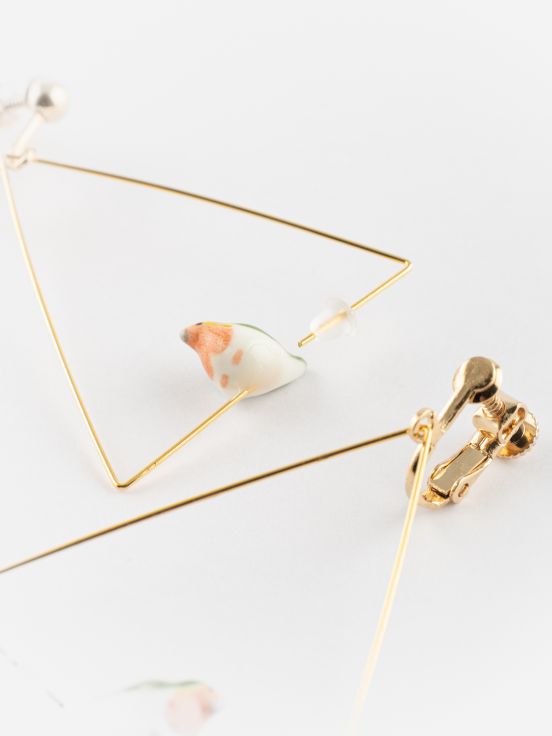 Robin bird clip on triangle earrings