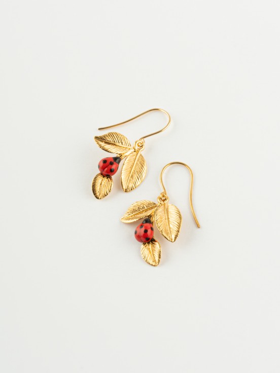 nach leaf and ladybug golden earrings