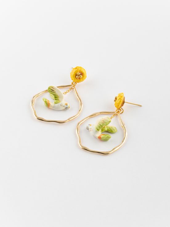 Dandelion & budgerigar hammered earrings