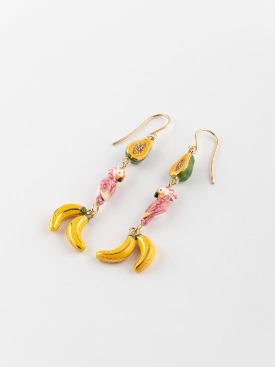 Cockatoo & fruits earrings