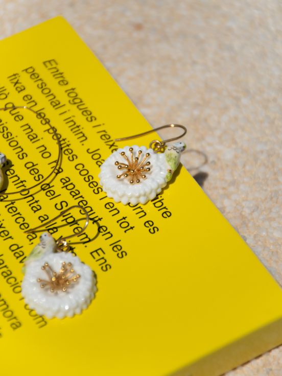 Budgerigar on white dandelion earrings