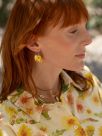 Budgerigar on yellow dandelions earrings