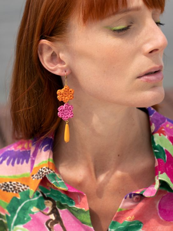 Raffia flowers & orange drop earrings