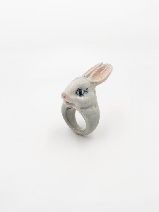 hand painted porcelain rabbit ring