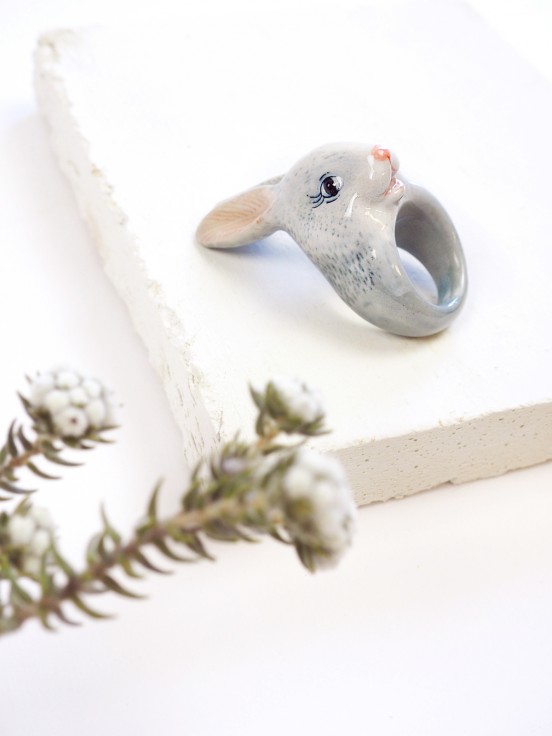 hand painted porcelain rabbit ring